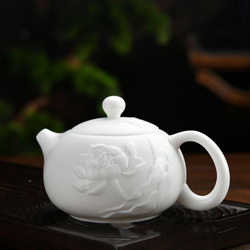 素烧羊脂玉瓷壶德化白瓷手抓茶壶工球过yzy20201滤猪油白手浮状雕