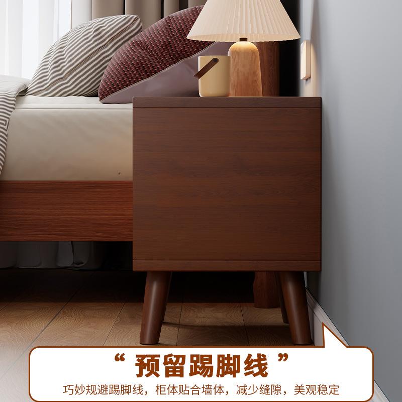 全实木简床头柜约现橡胶木置橡物架家VSU用卧室代胡桃木收纳柜轻