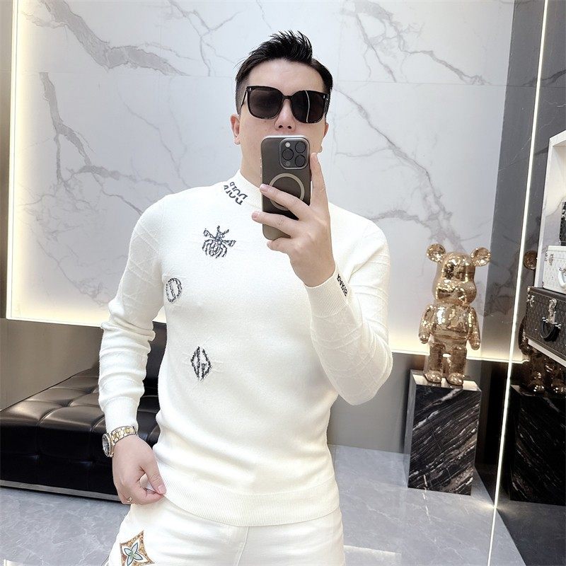 2025年秋冬潮牌欧货字母刺绣羊毛衫男士时尚个性圆领长袖百搭毛衣,男装,针织衫/毛衣,淘宝优惠券,粉丝福利购,淘宝优惠卷