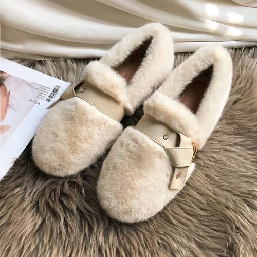 香港内增高暖厚底加毛绒皮草女式春秋季外穿网红貂皮豆帽棉鞋