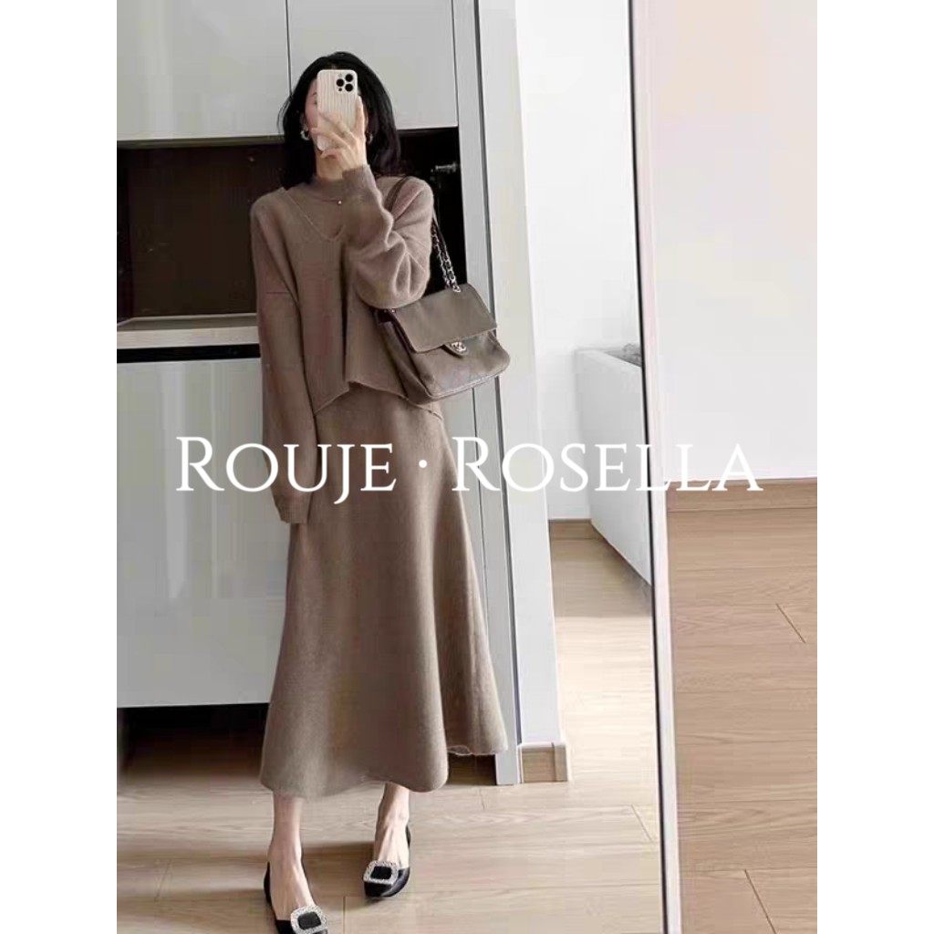 法国Rouje Rosella优雅高颜?针织连衣裙女秋冬毛衣背心裙子套装