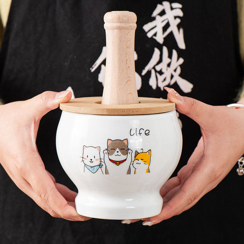 陶瓷蒜臼加厚防滑捣蒜泥神器打碎压蒜工具捣蒜臼蒜罐子蒜窑蒜缸