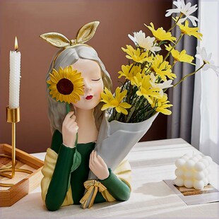 家庭摆件北欧可爱女孩花瓶ins风高颜值家居客厅桌面玄关电视柜装