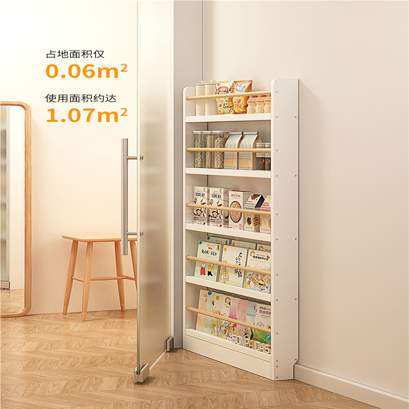 实木书架置物架落地壁挂多层阅读收纳架家用过道绘本架门后薄书柜