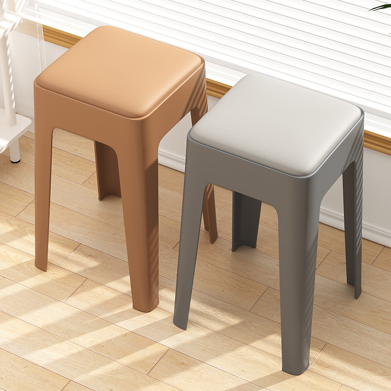 塑料凳子家用加厚可叠放软包方凳现代简约客厅餐桌高板凳创意椅子