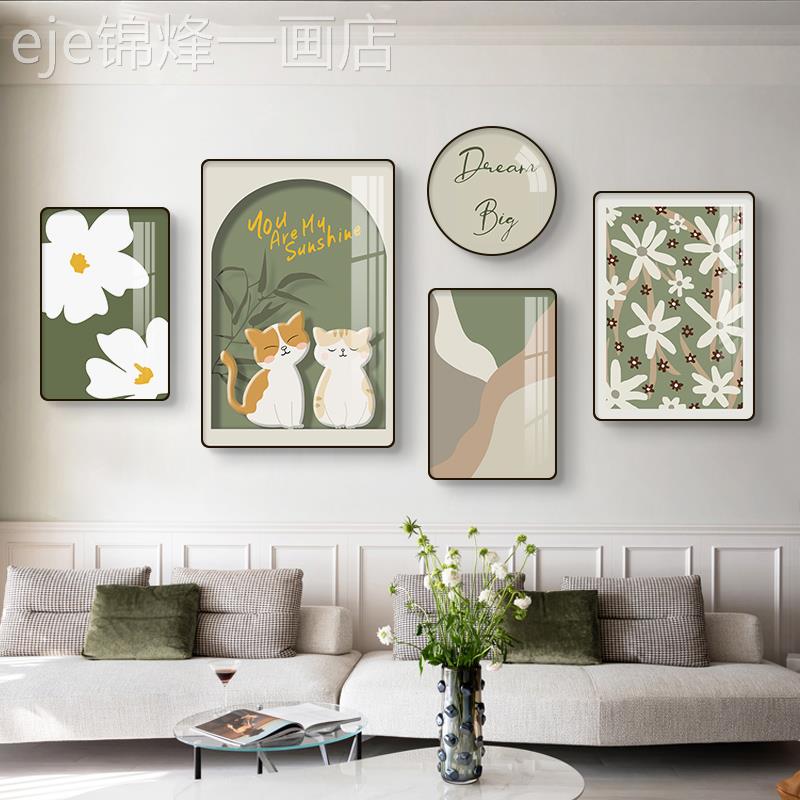 网红意北客厅装饰画现代约发背景墙壁沙画简合轻奢高档创大气欧组图片