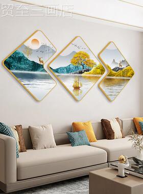 网红代简约现厅装饰发画北欧气沙大背景墙挂画多客边形创意组合三