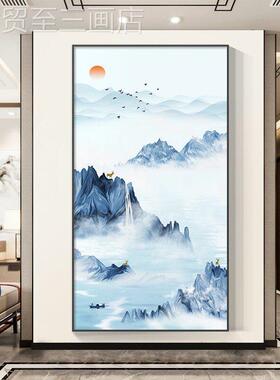 网红入饰户玄关装画画竖版山客水画约画厅廊过走道挂画画现代简轻