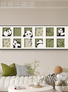 网红奶油风横版客厅景装饰画萌宠沙发背墙壁主画熊简约卧猫室床头