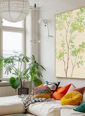 网红蛙现代简约原木装饰画大植物花卉艺术墙挂画幅风玄关奶油风壁