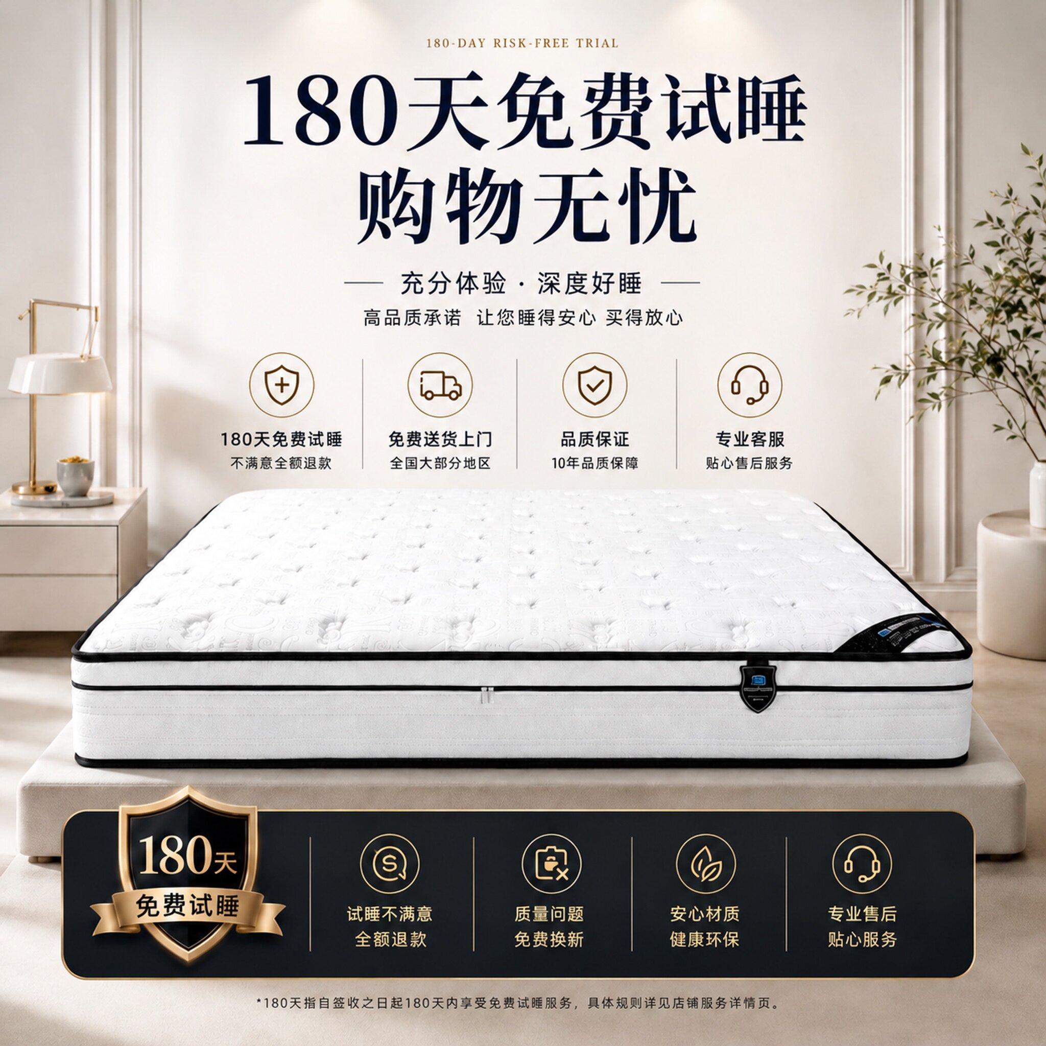 可拆洗家用卧室免费试睡床垫七区独立弹簧CK银丝面料定制1.5m1.8