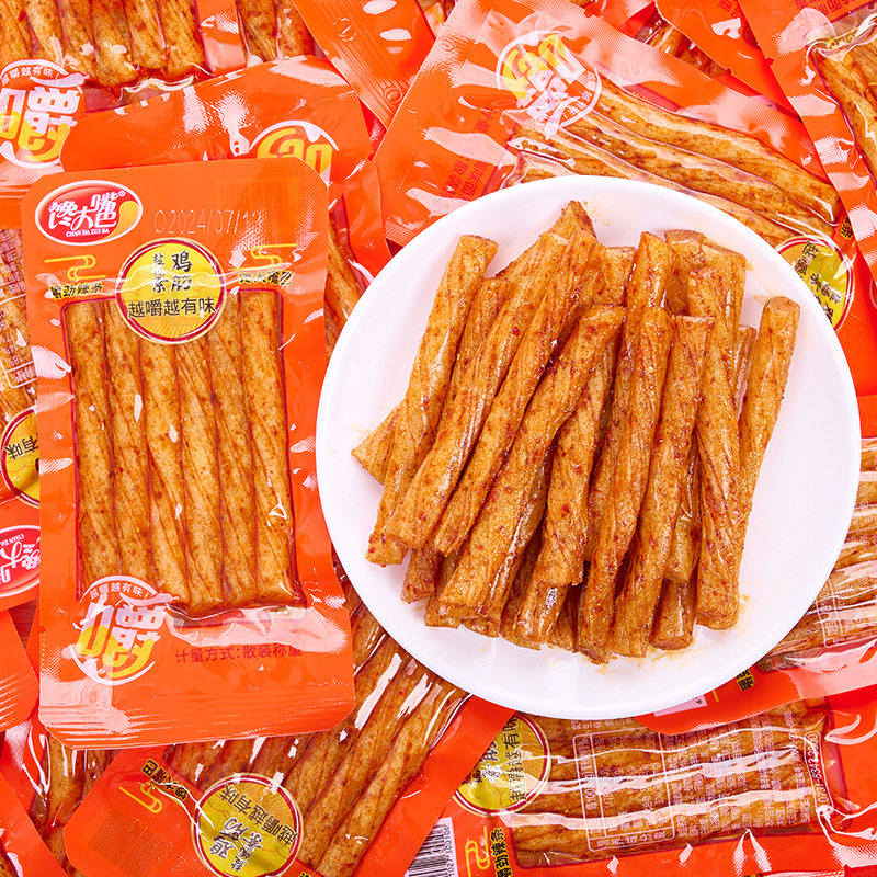 馋大嘴巴零食散装发批辣条盐焗素鸡筋熟食辣片零食品素牛筋豆麻辣