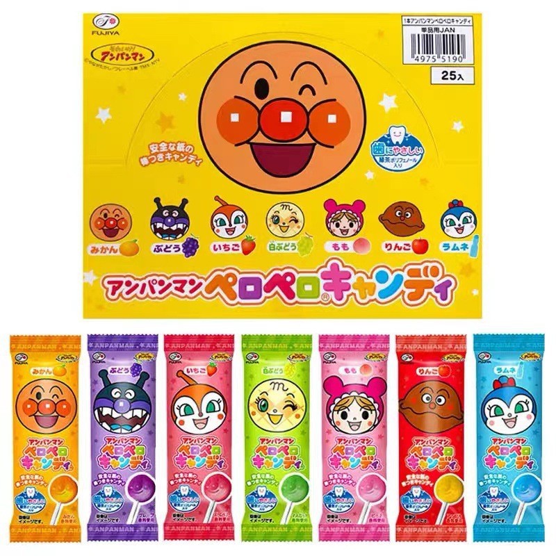 日本不二家面包超人护齿水果味棒棒糖果 儿童宝宝进口零食25本