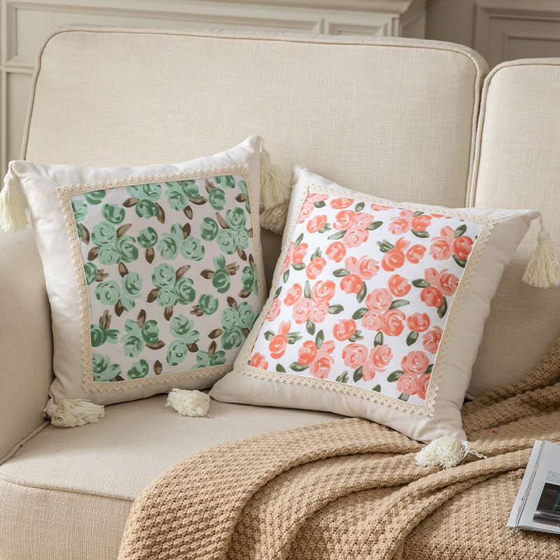 奶油风抱枕沙发高级感流苏家居客厅阳台飘窗靠背垫卧室床头靠枕