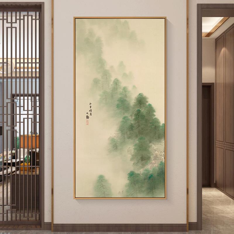 定做客玄关版装饰画竖潇湘厅景墨画入户走廊禅意新山八水画水中式