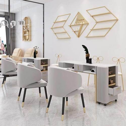 斯堪的纳维亚网红美甲桌和椅套装单、双、双层美甲桌简单现代金色