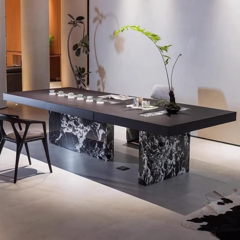 意式极简新款别墅办公室实木大板茶台新中式高档家用岩板茶桌书桌