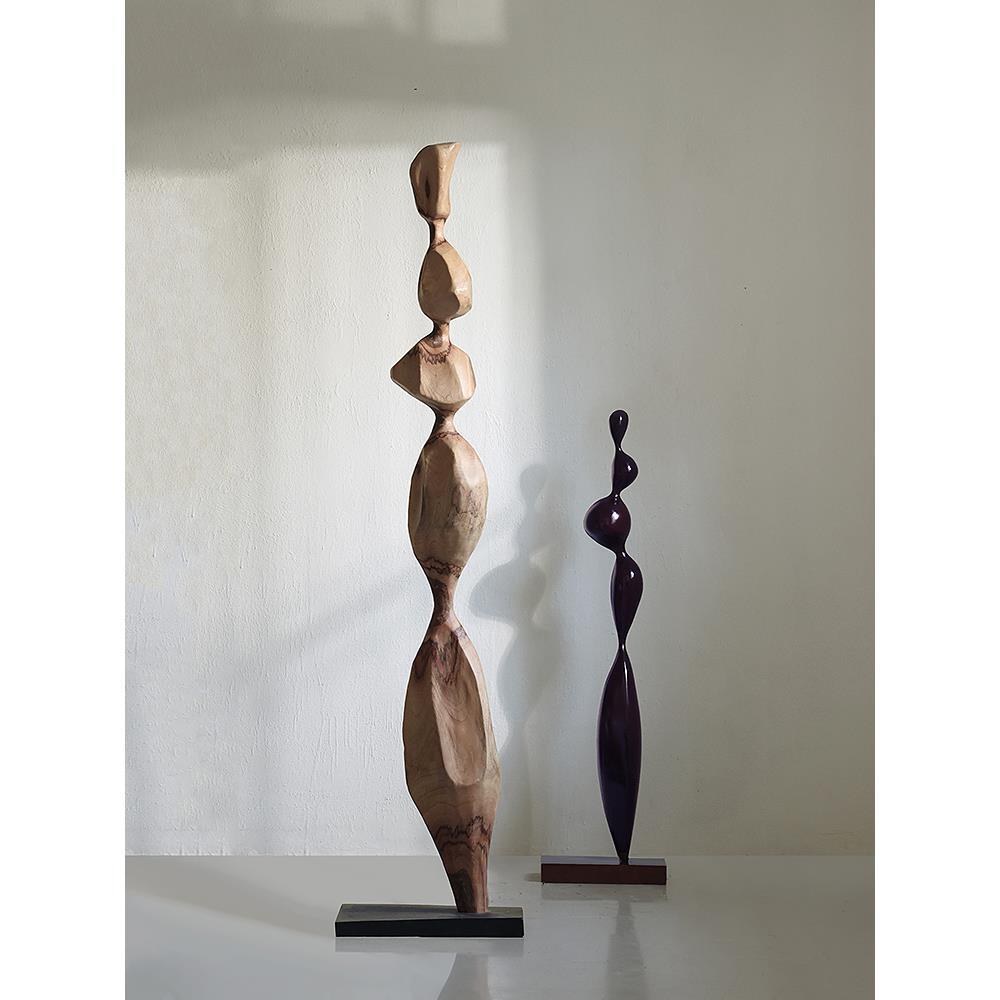 形上侘寂风实木雕塑橱窗装饰玄关客厅茶室几何柱子大型落地摆件