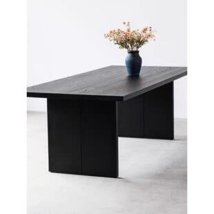 现代极简实木黑色办公桌诧寂风原木洽谈桌长方形会议桌客厅工作台