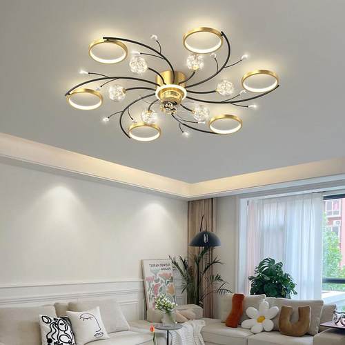 轻型豪华客厅风扇灯星空智能隐形风扇吊灯北欧现代极简主义餐厅吸