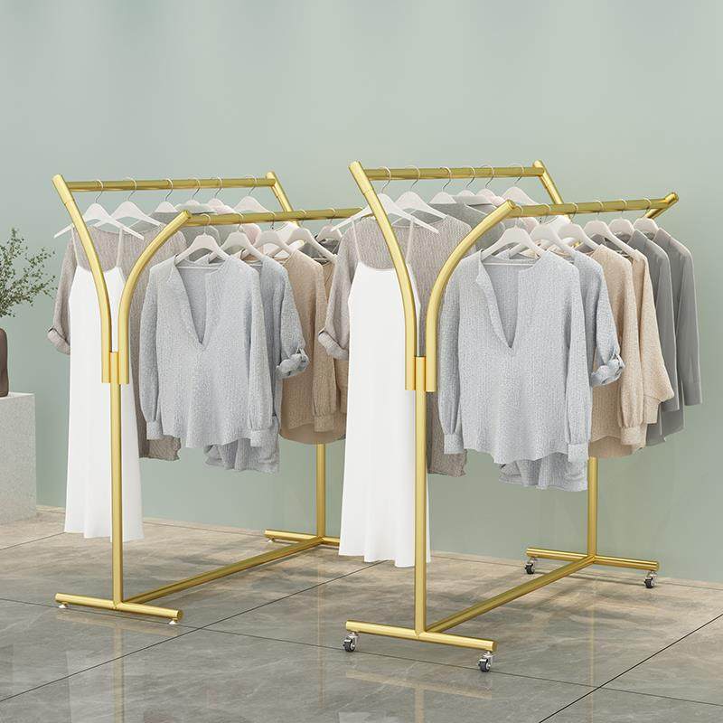 服装店中岛展示架落地专用双排杠陈列女童装上墙挂衣货架移动带轮