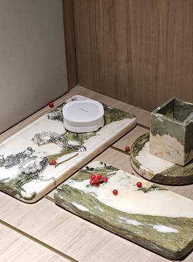 绿野仙踪轻奢托盘家用大理石置物盘首饰收纳绿色大理石香薰盘摆件