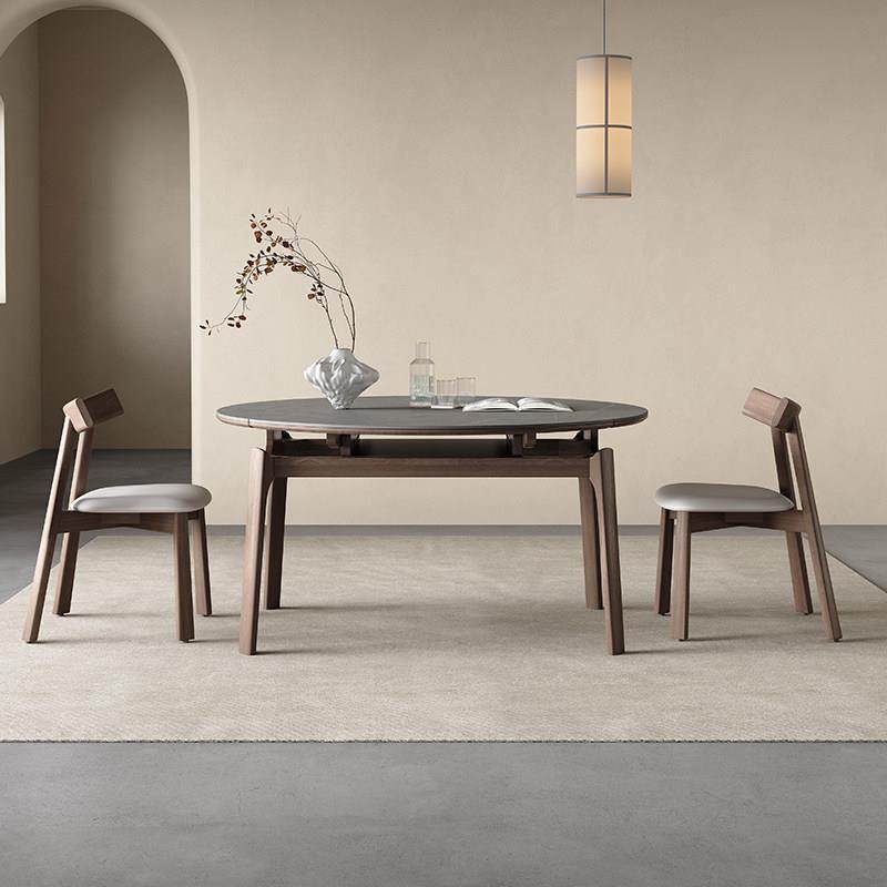 意式灰色岩板餐桌可伸缩圆形家用小户型饭桌椅现代简约实木圆餐桌,住宅家具,岩板餐桌,淘宝优惠券,粉丝福利购,淘宝优惠卷