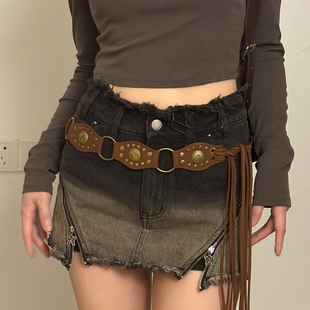 波西米亚铆钉腰带女配饰裙子牛仔裤 带复古民族风腰链百搭收腰显瘦