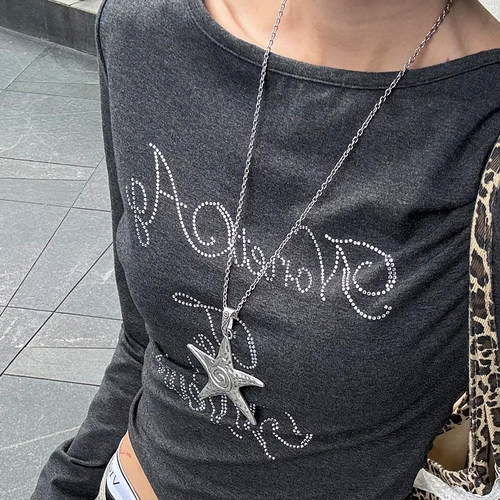 千禧y2k银色海星项链长款卫衣链