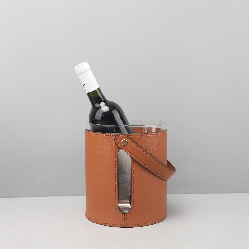 现代简约皮革玻璃醒酒器红酒冰桶