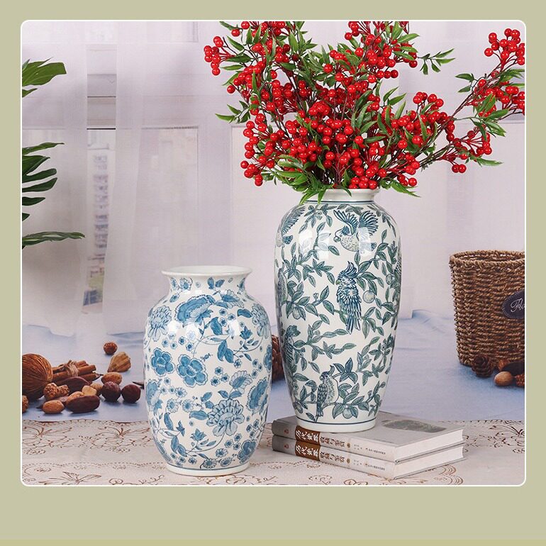 陶瓷花瓶新中式青花瓷插花瓶瓷器玄关落地摆件客厅