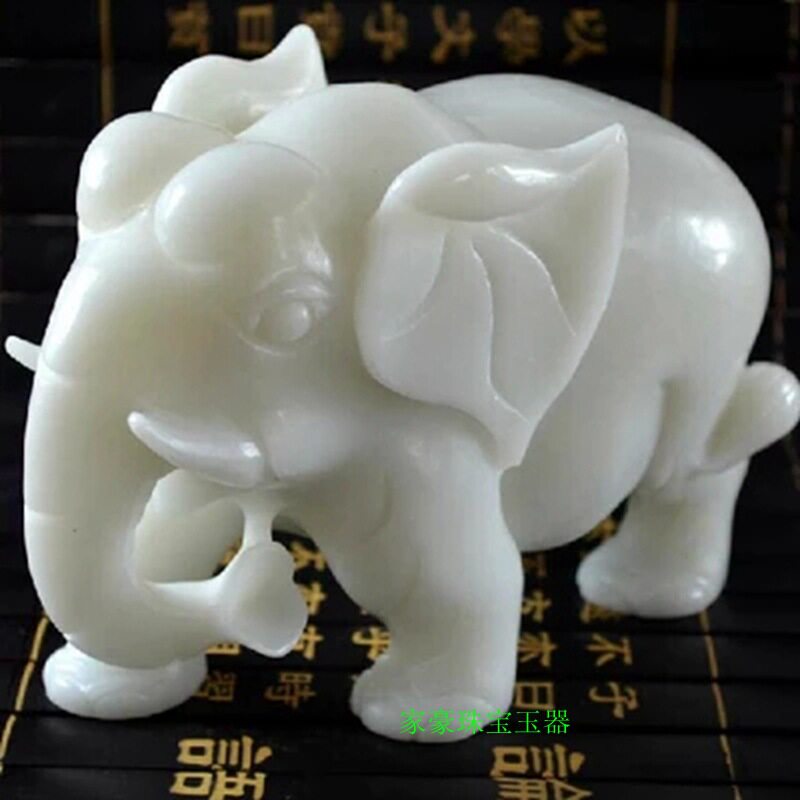 阿富汗白玉大象一对客厅办公摆件