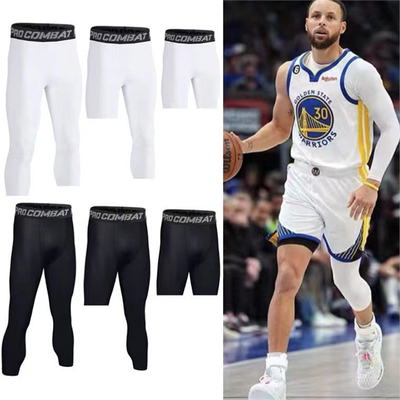 篮球七分紧身裤运动装备五分裤训练健身九分白高弹压缩速干打底裤