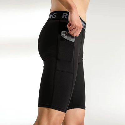 速干压缩裤口袋男马拉松跑步紧身裤运动外穿五分可放手机专业夏季