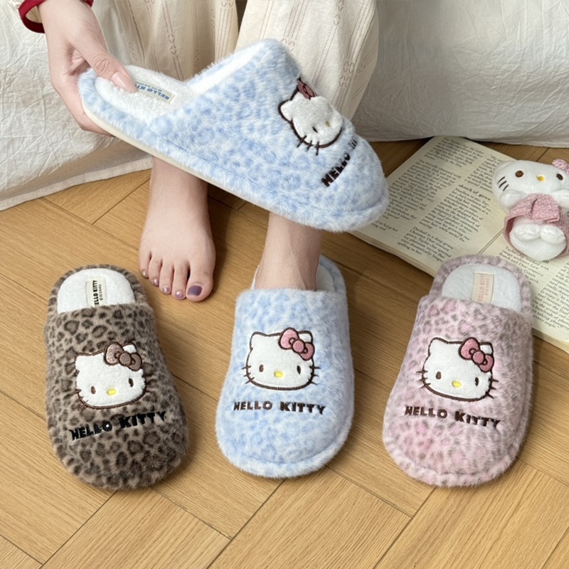 豹纹KT猫~！可爱棉拖鞋女秋冬保暖防滑学生宿舍居家毛毛绒ins拖鞋
