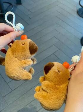 卡皮巴拉毛绒公仔摇尾巴玩具拉绳会转动可爱水豚卡通玩偶拉线转圈