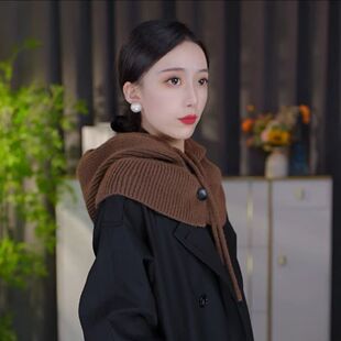 帽子女士冬加厚羽绒服领子防脏神器洋气防风寒套头针织帽围脖一体