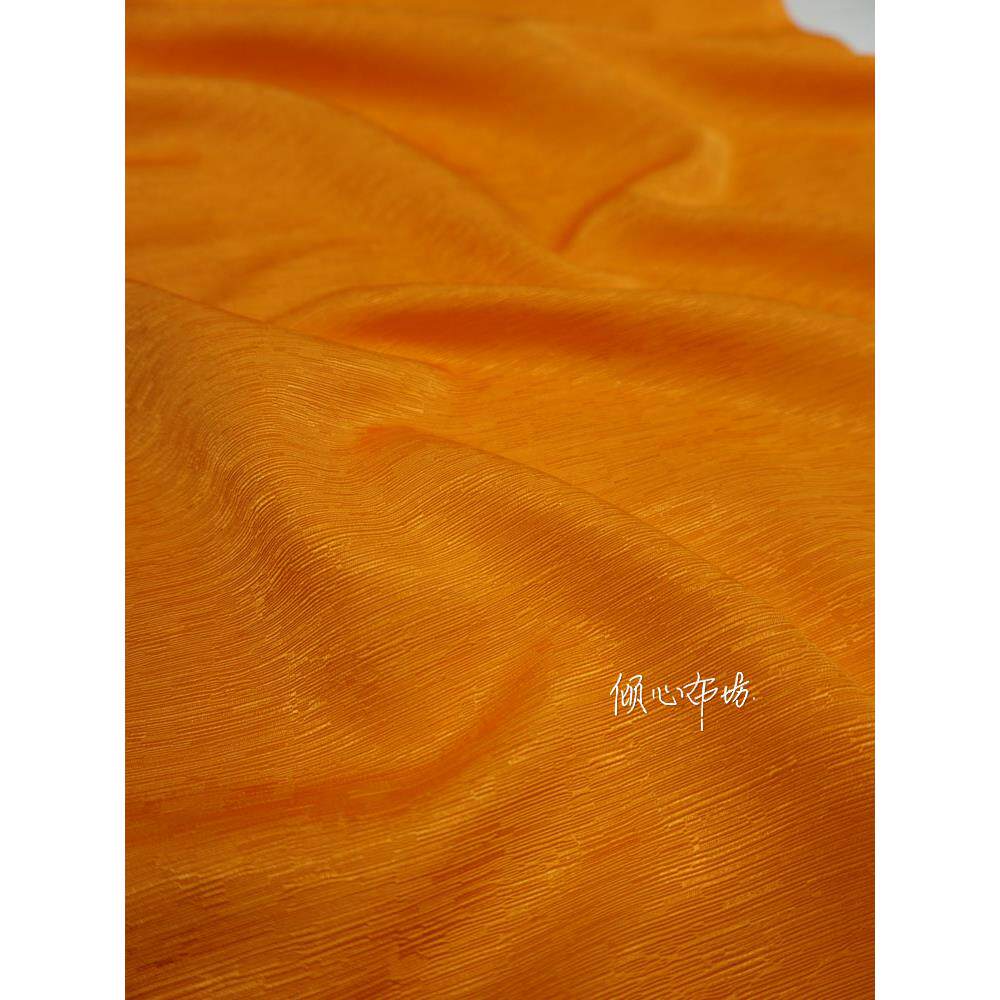 桔色橙色金黄色横条暗纹素面纯色加棉织锦缎布料旗袍汉面料绸缎