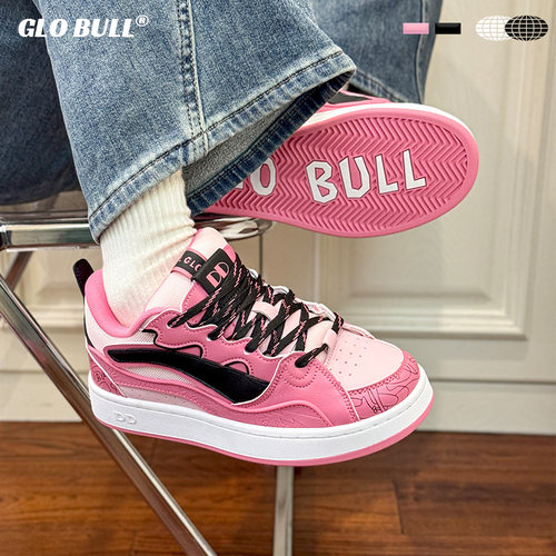 GLO BULL粉色板鞋女生休闲鞋新款厚底面包鞋女款百搭运动鞋子