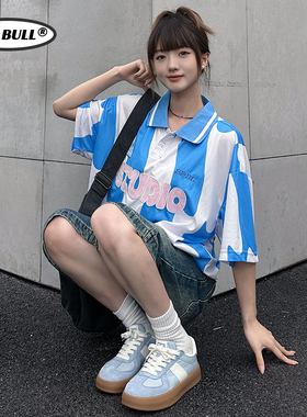 GLO BULL女鞋浅蓝色德训鞋2025秋冬潮流运动休闲鞋子增高百搭板鞋