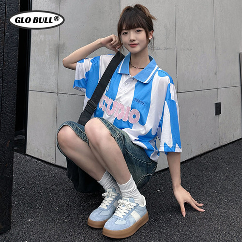 GLO BULL女鞋浅蓝色德训鞋2025秋冬潮流运动休闲鞋子增高百搭板鞋