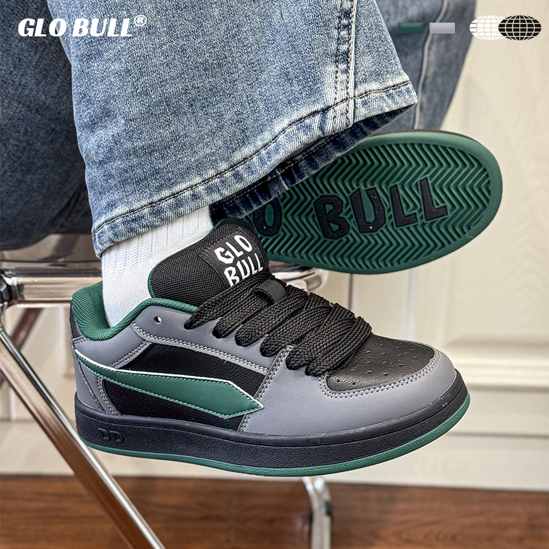 GLO BULL潮流休闲黑灰绿色板鞋新款厚底增高百搭鞋面包鞋情侣同款