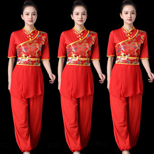 打鼓演出服民族锣鼓队腰鼓大鼓水鼓舞蹈服中国风喜庆龙纹套装新款