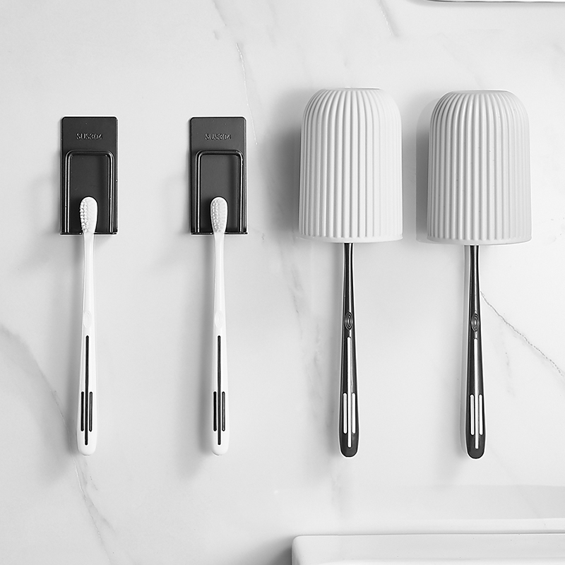 牙刷置物架漱口杯架子浴室简约不锈钢免打孔壁挂式牙刷挂钩牙具架