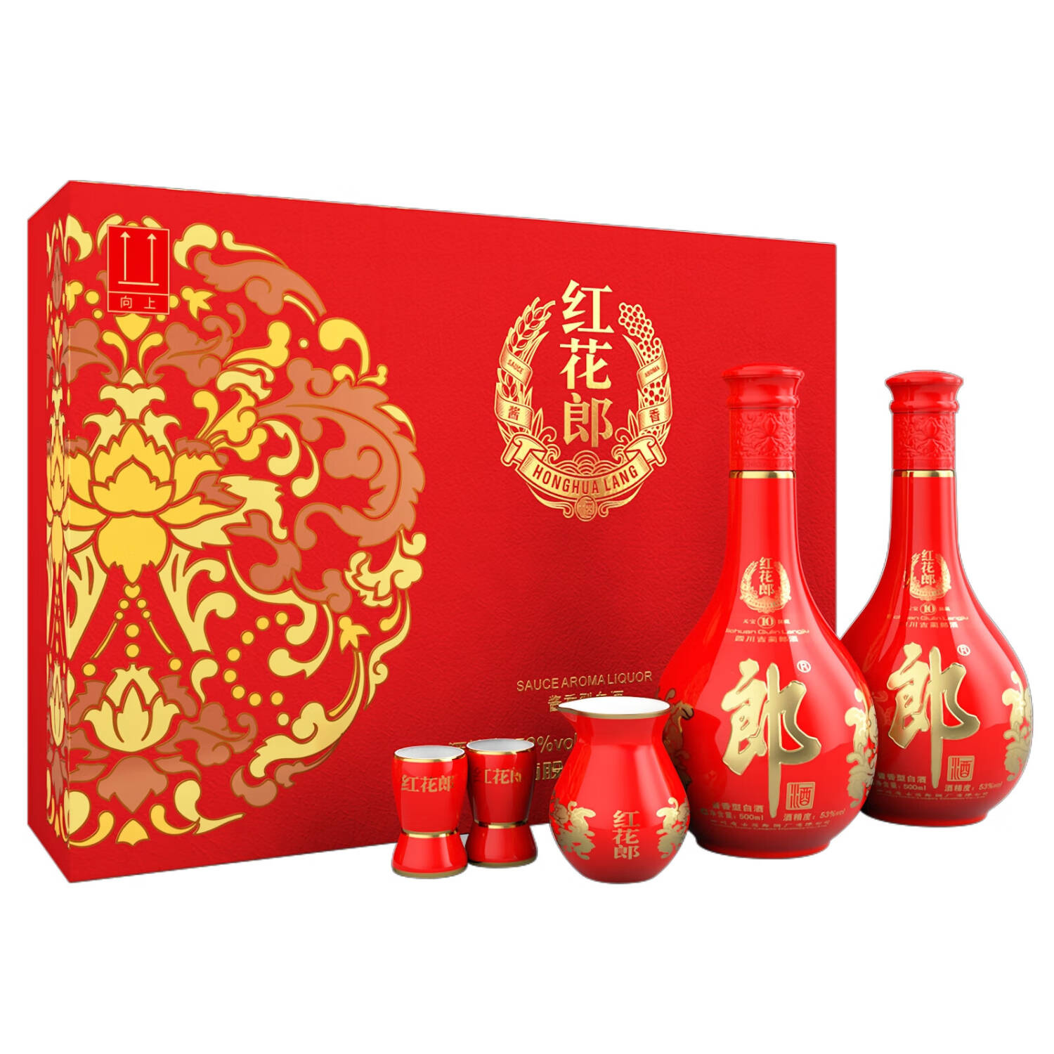 郎酒红花郎十（10）酱香型白酒53度500mL*2瓶礼盒装 新老款随机
