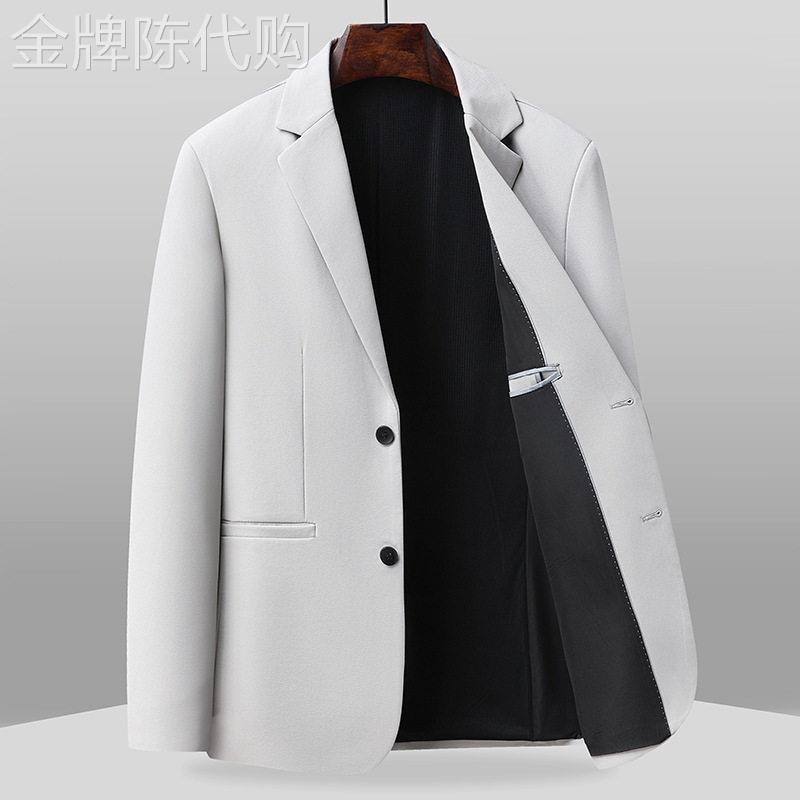 春秋季休闲西服男米白色免烫抗皱单西装男商务修身中青年高端外套