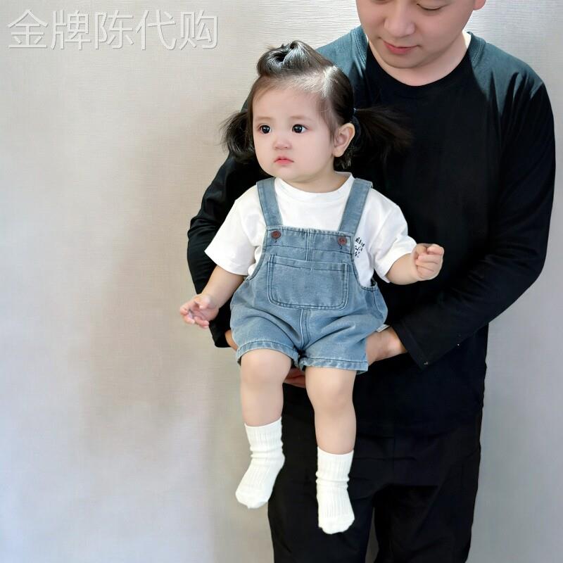 法国BADNUT女宝宝两件式套装夏季2026新款短袖牛仔抱婴袋裤婴儿外