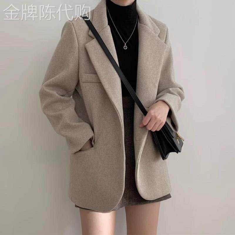 西装外套女秋冬加厚新款2025小个子毛呢高级感羽绒加绒小西服上衣