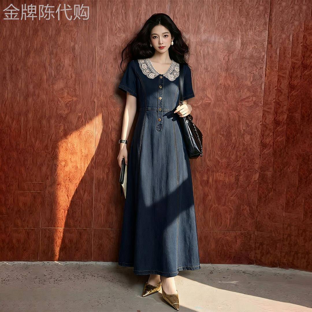 气质蓝色牛仔洋装女2026夏季新款小个子高级感独特巨好看长裙子
