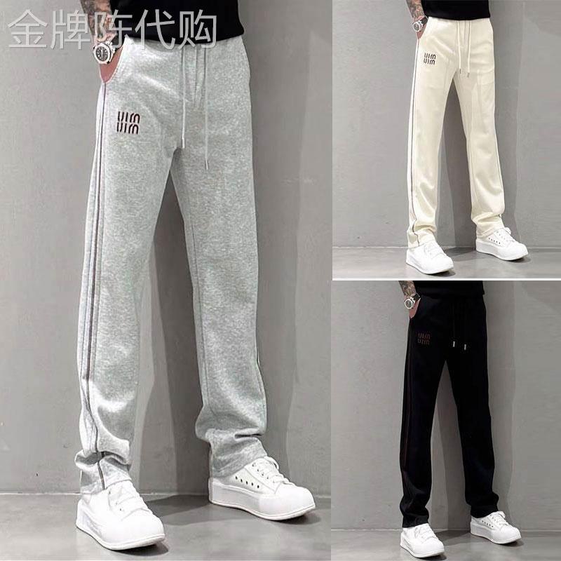 休闲 裤男士春夏季潮牌痞帅修身条纹直筒裤子美式字母印花运动厚